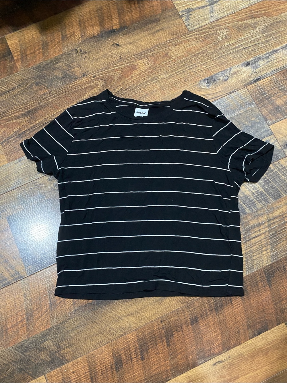 Adore Black Tee with Thin White Stripes